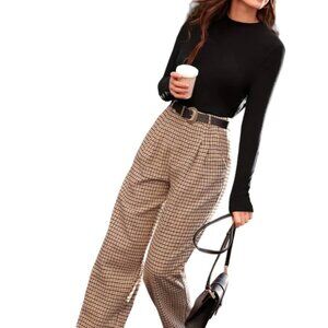 NWT Current Air Los Angeles, Plaid Wide-leg pants with belt